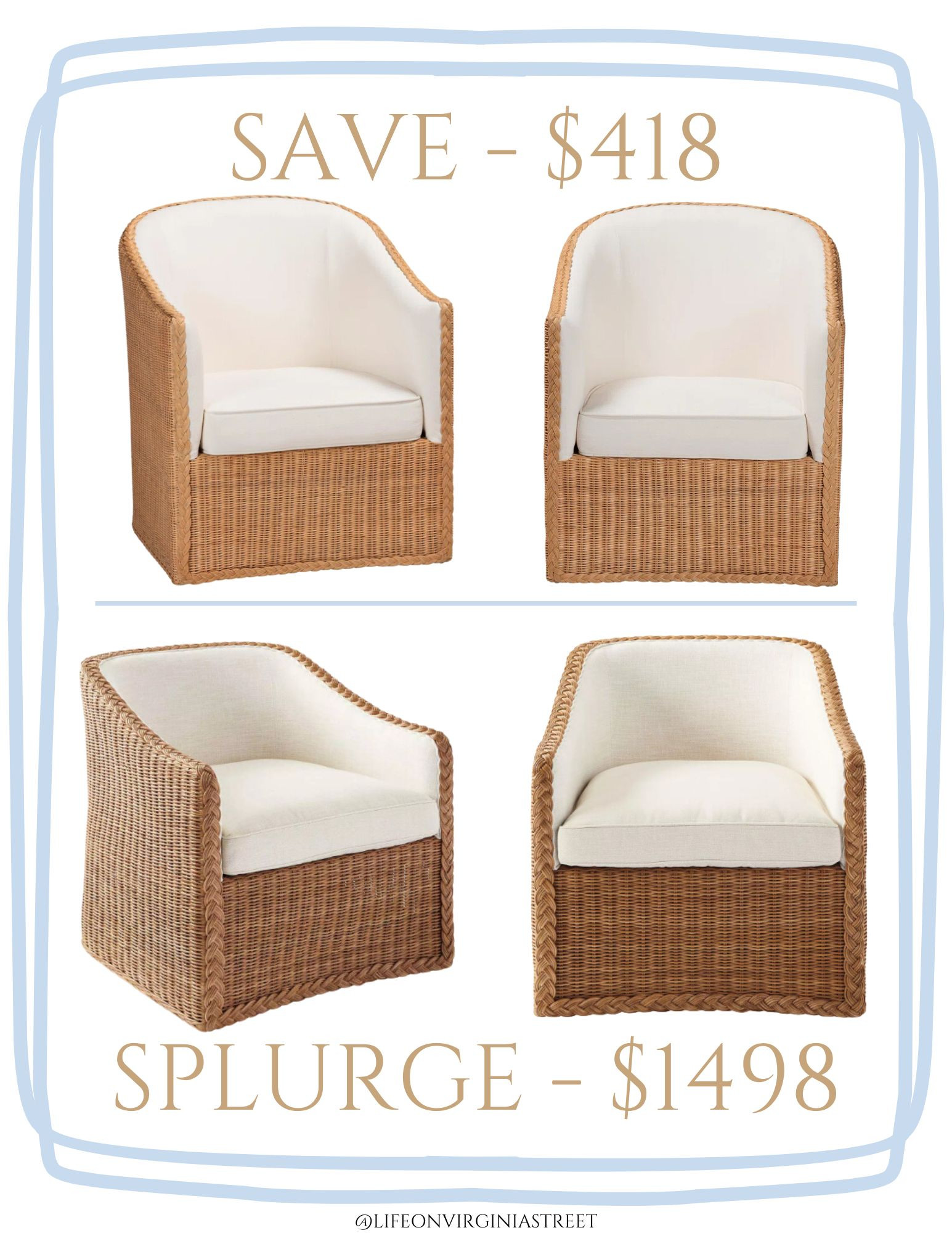 These gorgeous save/splurge braided wicker rattan arm chairs are such great options for a coastal living room or other space in your home! I've linked the save version at three different retailers, and I've seen the splurge in person and it's stunning - it also swivels! #ltkhome #ltksalealert #ltkstyletip #ltkseasonal swivel living room chairs, classic furniture, look for less furniture 

 

#LTKHome #LTKSeasonal #LTKSaleAlert
