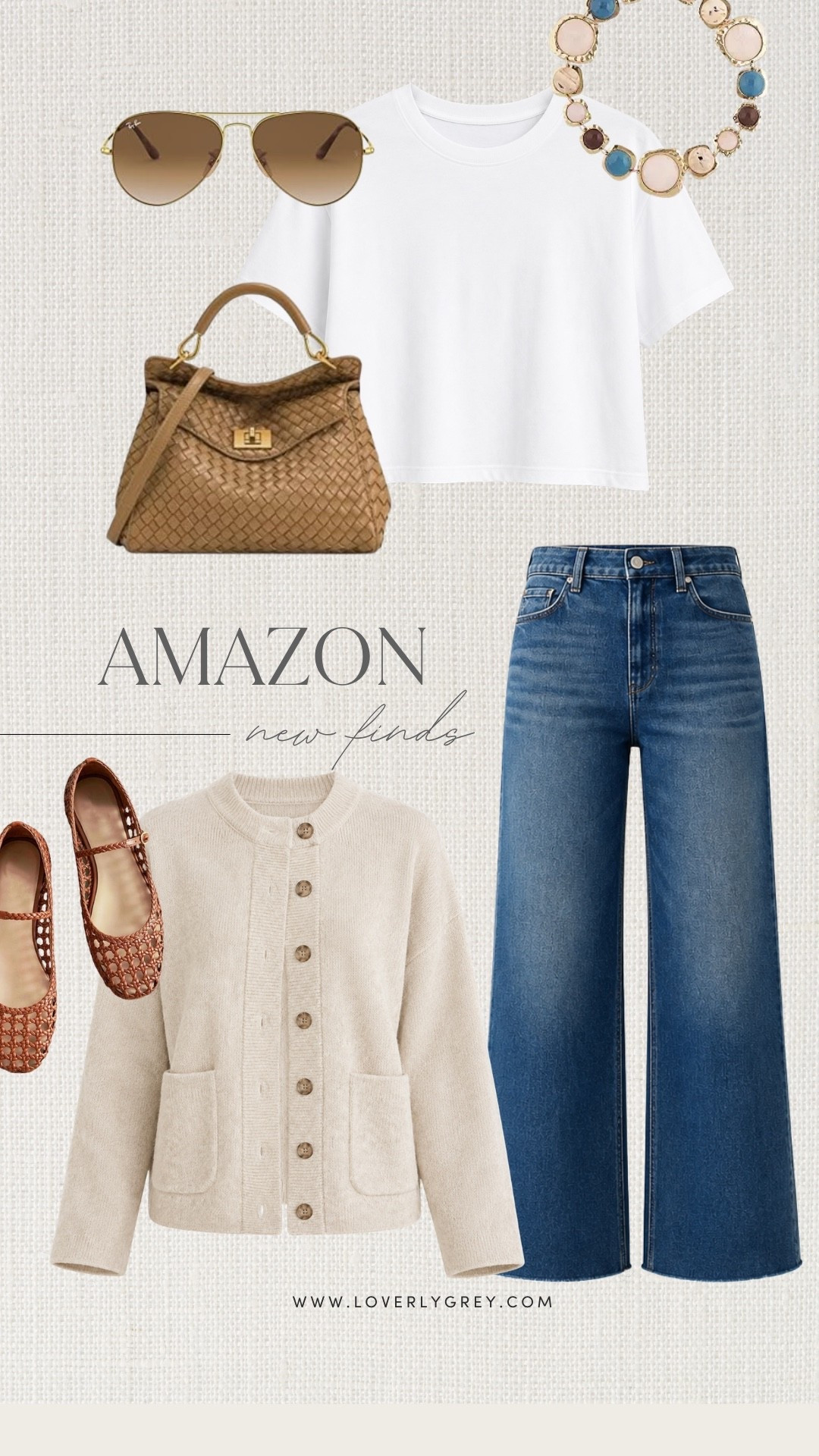I’m loving these Amazon fall fashion finds for an easy everyday look! A cozy neutral cardigan, wide-leg jeans, white tee and woven flats make the cutest casual fall outfit, while the brown handbag, sunglasses and statement necklace pull everything together.

#LTKSeasonal #LTKootd