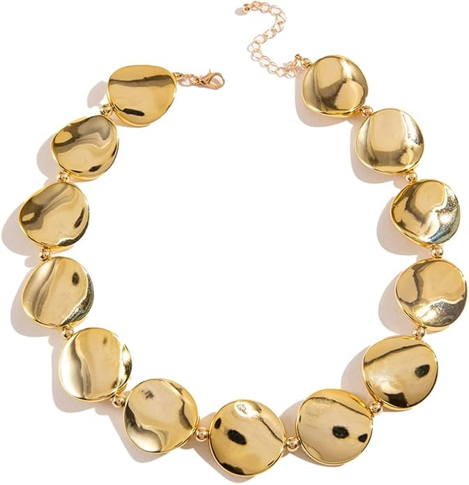 Chunky Irregular Pebble Disc Hammered Nugget Collar Necklace For Women Statement Modern Sculptura... | Amazon (US)