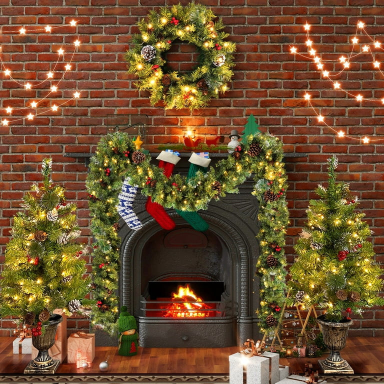 SESSLIFE 4pc Christmas Decoration Set, 2 Pre-lit Christmas Trees(4ft), 9ft Garland and 20in Diame... | Walmart (US)