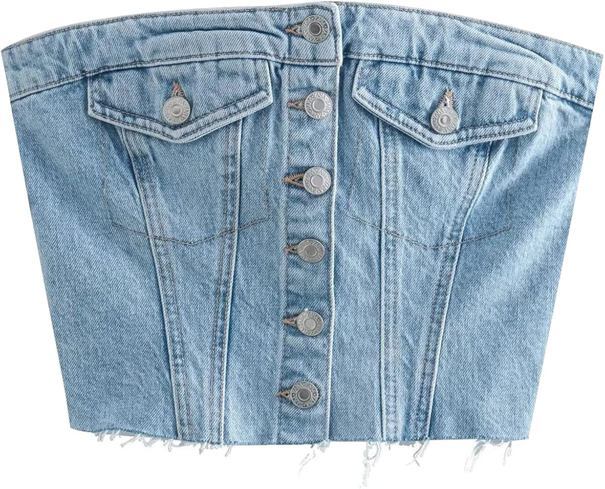Gihuo Women's Denim Strapless Corset Top Y2K Tight Tube Crop Top | Amazon (US)