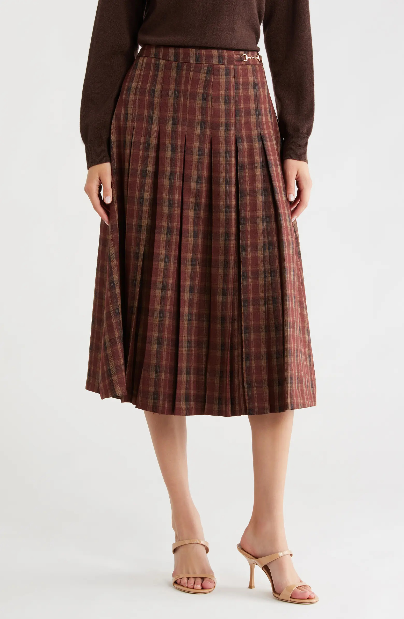 Vena Plaid Pleated Midi Skirt | Nordstrom