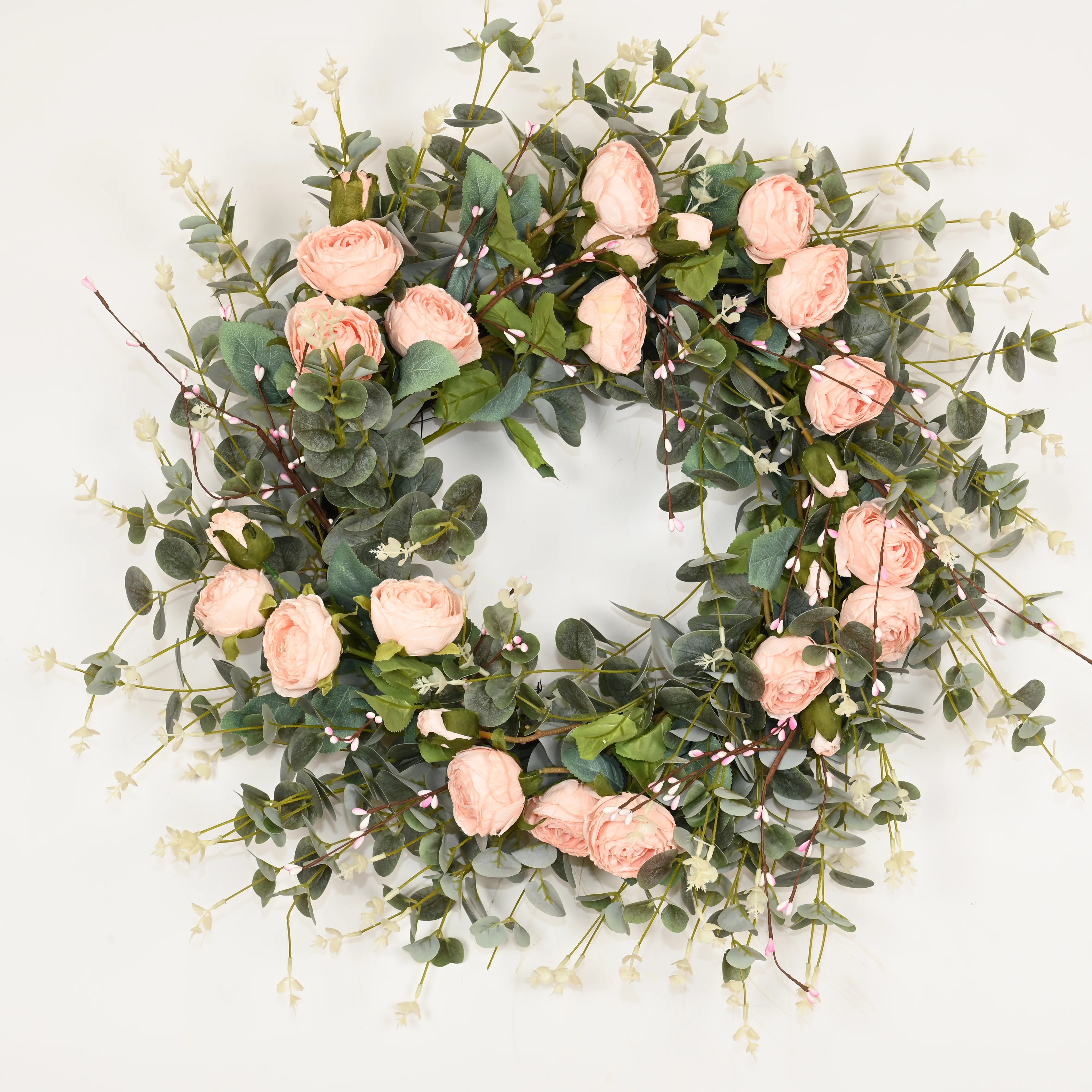 26" Artificial Everyday Eucalyptus Berry Rose Floral Front Door Wreath For Wedding Party Home Dec... | Wayfair North America