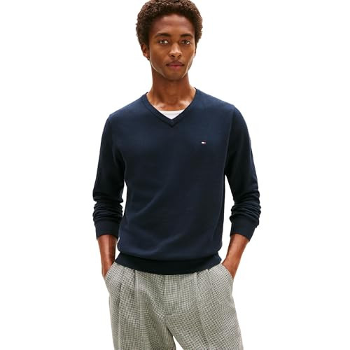 Tommy Hilfiger Men's Sweater with V Neck, Masters Navy X Small | Amazon (US)