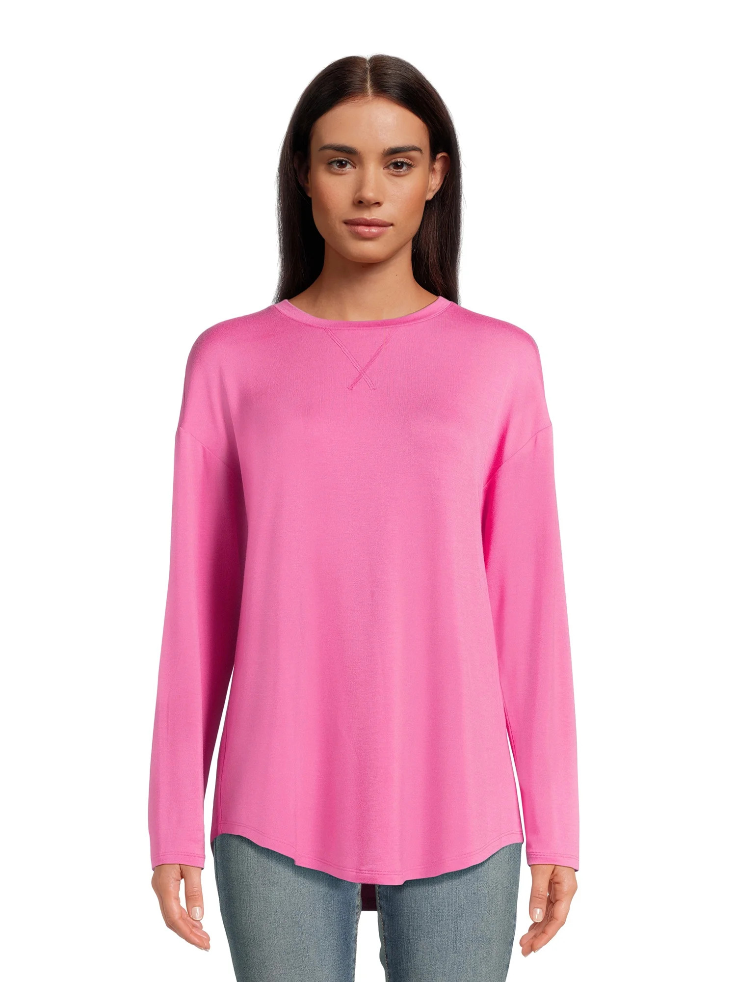 Time and Tru Women's Relaxed Fit Super Soft Knit Tunic Top, Sizes XS-XXXL | Walmart (US)