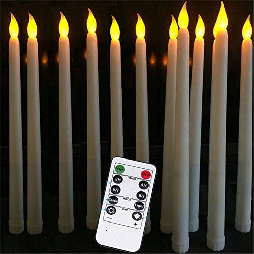 Datomarry Pack of 12 Remote Flameless LED Taper Candles with Yellow Flickering Light,Realistic Plast | Amazon (US)