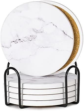 6 Pcs Coasters for Drinks, Absorbent Ceramic Marble Coaster with Metal Holder Set, Durable Stone ... | Amazon (US)