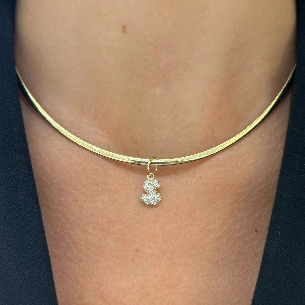 Puffy Bubble Initial Pave Diamond Charm | RW Fine Jewelry