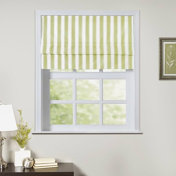 TWOPAGES Cordless Roman Shades Classic Olivine Bordered Pinstripe for Windows, Light Filtering Bl... | Amazon (US)