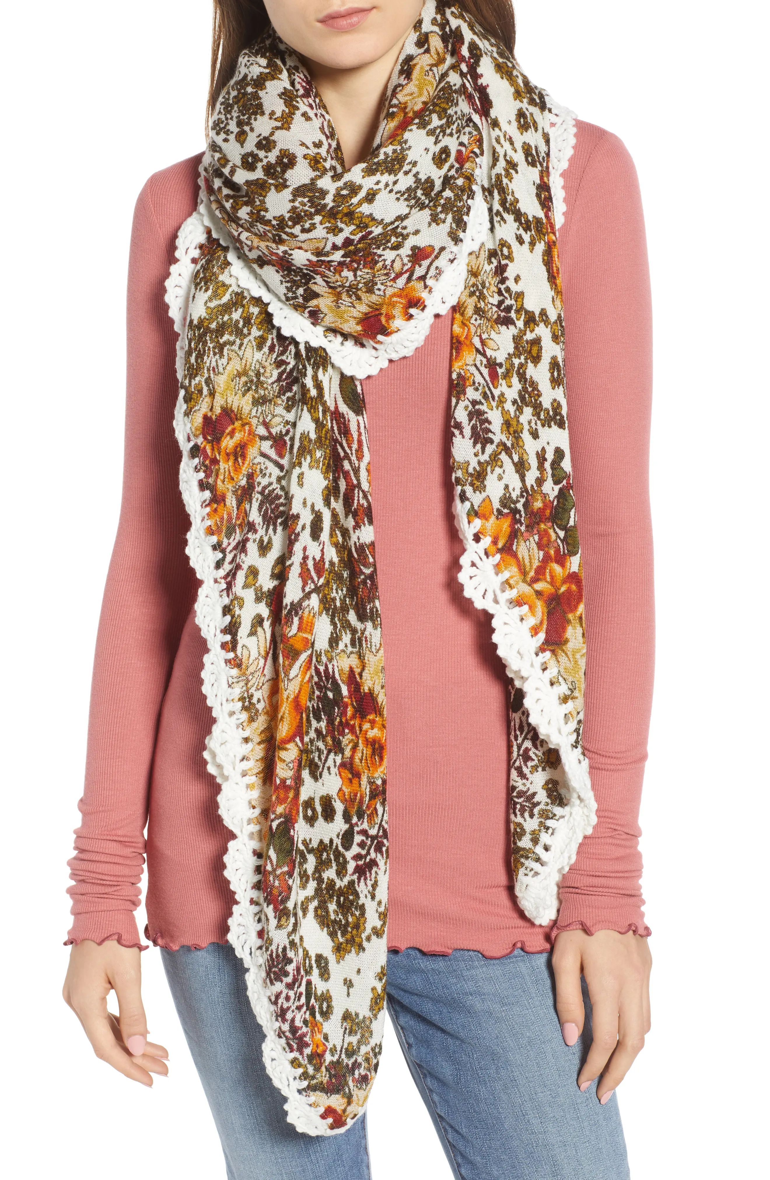 Treasure & Bond Printed Crochet Trim Scarf | Nordstrom