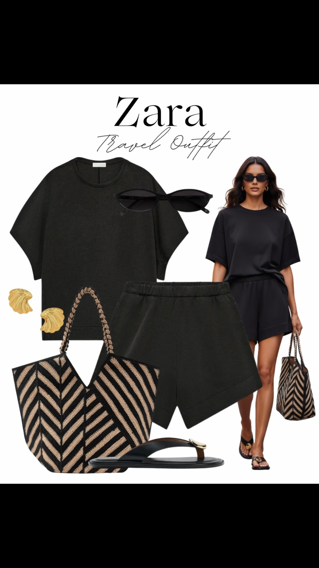 New in @Zara travel outfit 🖤

Tags: summer outfit, matching set, airport outfit, comfy look, raffia tote bag, black sunglasses, shell earrings, leather sandals

#LTKsummer #LTKstyletip #LTKtravel