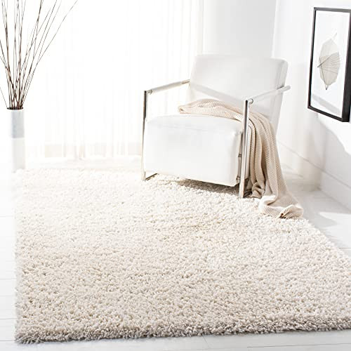 SAFAVIEH August Shag Collection Area Rug - 5'3" x 7'6", Ivory, Solid Design, Non-Shedding & Easy Care, 1.5-inch Thick Ideal for High Traffic Areas in Living Room, Bedroom (AUG200C) | Amazon (US)