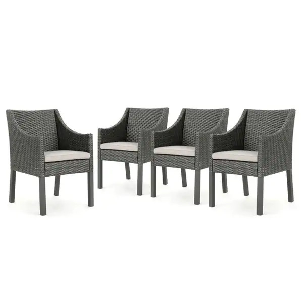 Antibes Outdoor Wicker Dining Chair with Cushions (Set of 4) by Christopher Knight Home - Brown | Bed Bath & Beyond