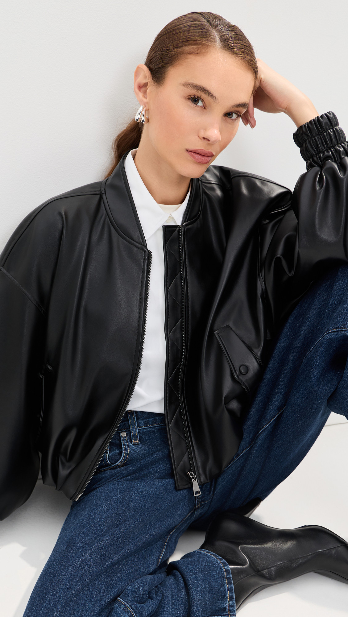 LE BOP Dawn Faux Leather Exaggerated Sleeve Jacket Black XS | Shopbop