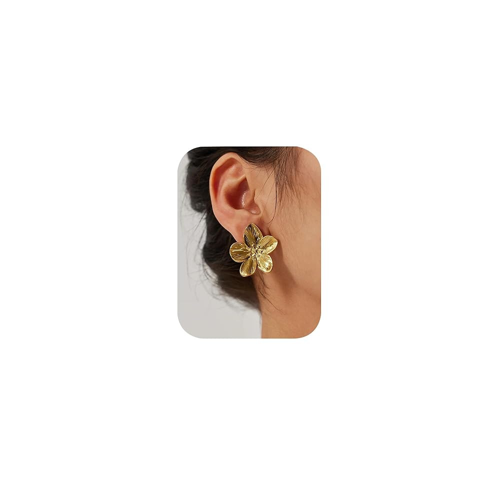 Big Gold Statement Earrings for Women Trendy, Chunky Unique Leaf Dangle Earrings, Fashion Gold La... | Amazon (US)