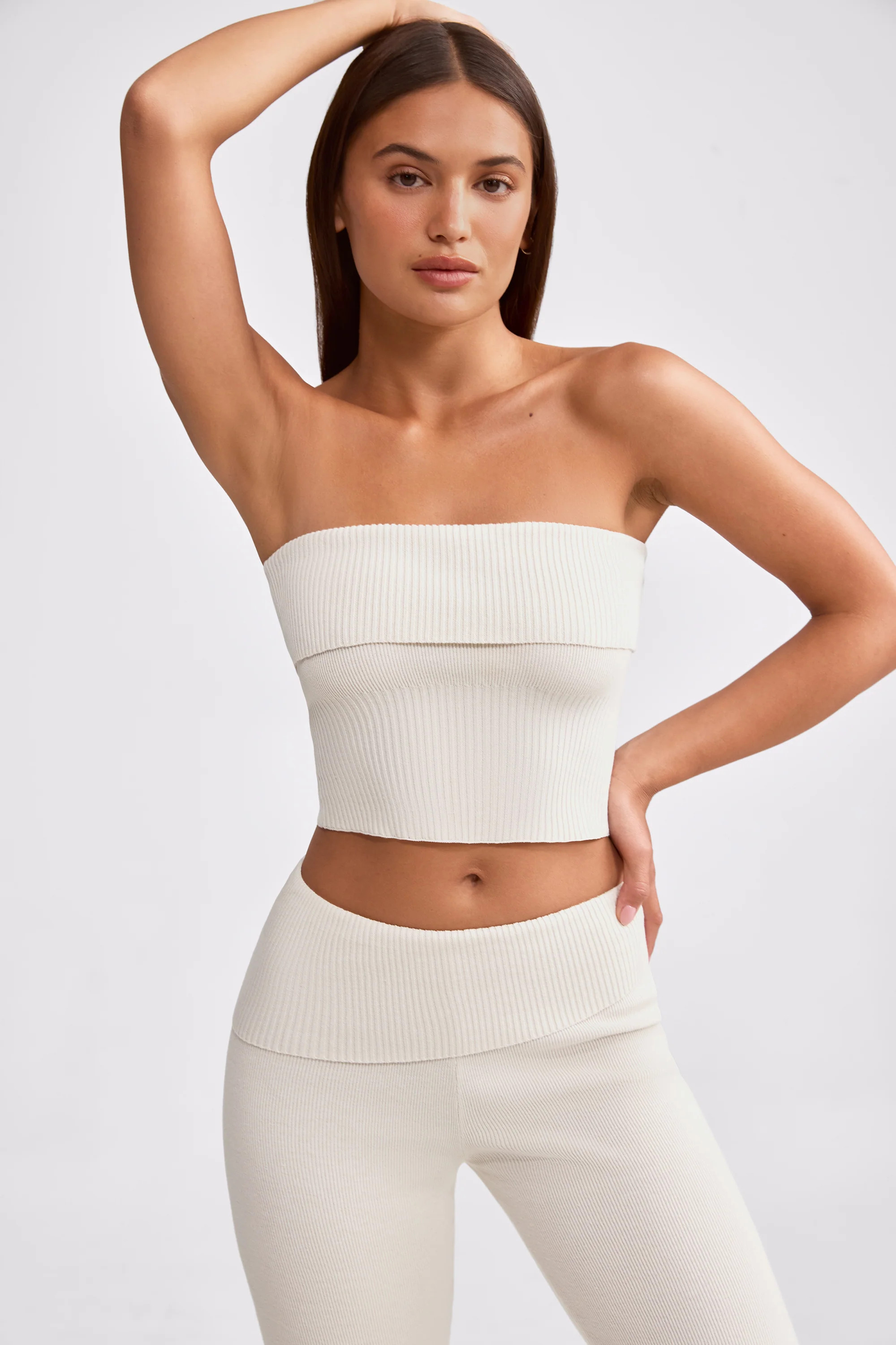 Bandeau Chunky Knit Crop Top in Cream | Oh Polly