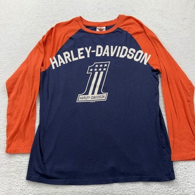 Harley-Davidson Raglan Long Sleeve Shirt Navy Orange Number 1 Logo L USA Made | eBay US