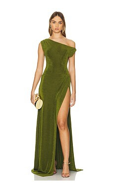 Khanums Slinky Off The Shoulder Maxi Dress in Khaki from Revolve.com | Revolve Clothing (Global)