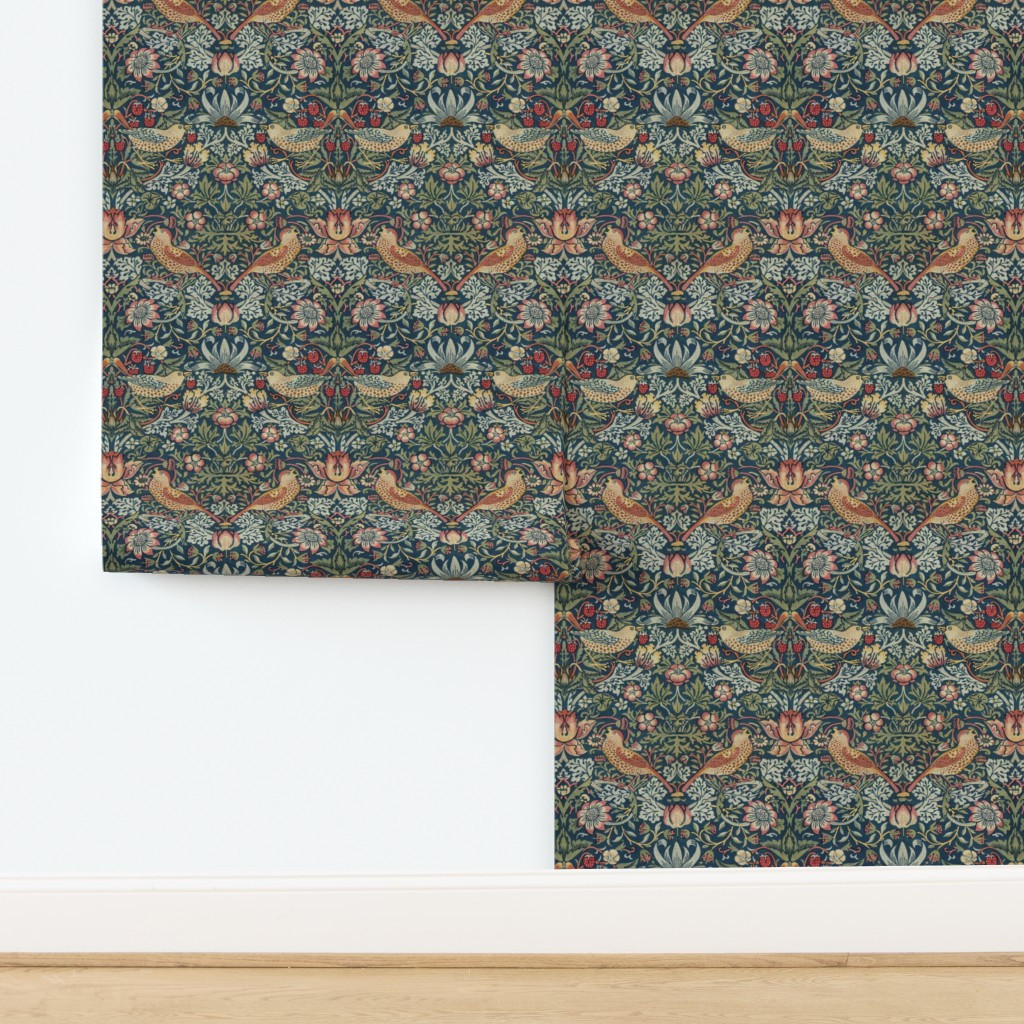 Wallpaper in Strawberry Thief William Morris Vintage Bird Design Smaller Scale | Spoonflower