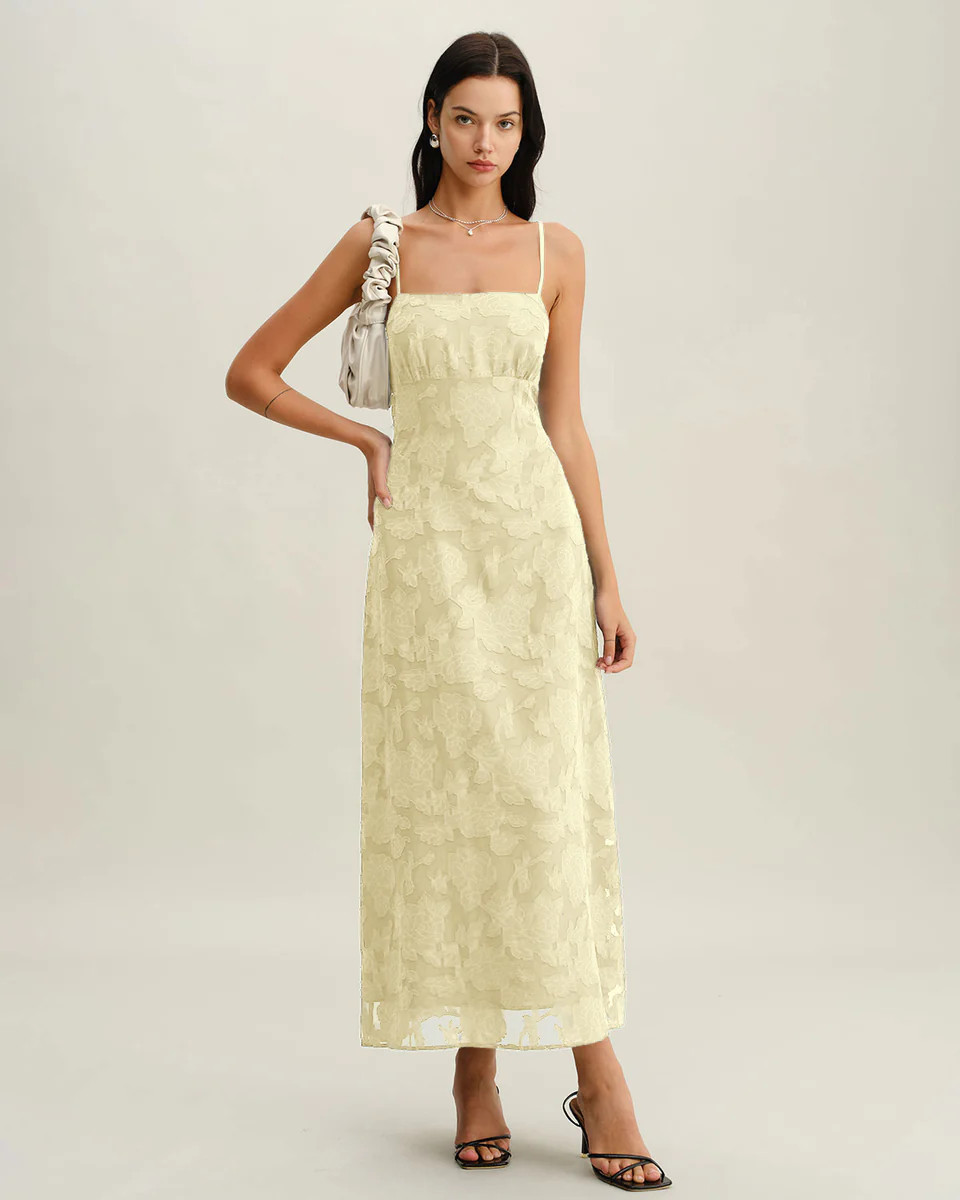 Yellow Jacquard Corset Slip Maxi Dress | rihoas.com