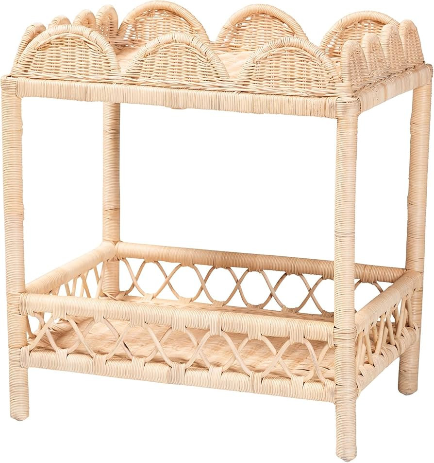 Bali & pari Eloisa Natural Rattan End Table - Handwoven Wicker 2-Tier Side Table with Scalloped B... | Amazon (US)