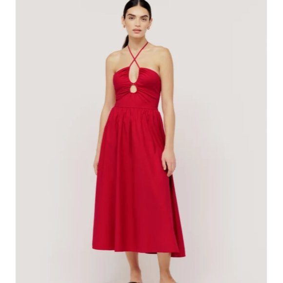 NWOT Reformation Stassie Dress in Cherry Red Sleeveless Midi Halter Tie | Poshmark