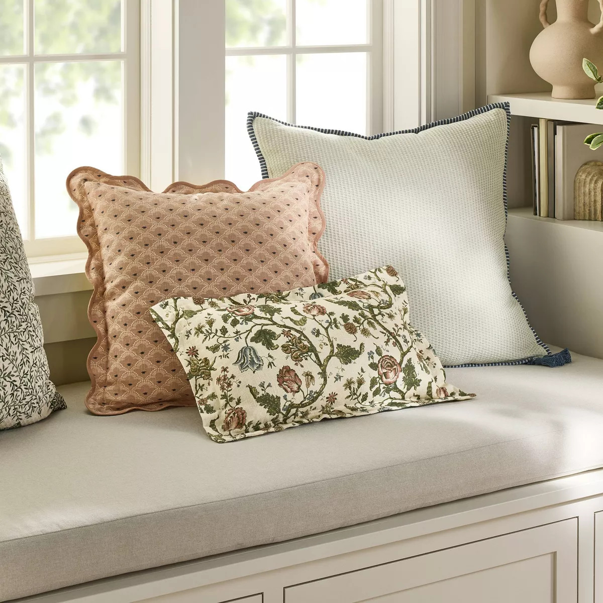 Oversized Square Cotton Linen Texture with Tassel Cream or Blue - Threshold™ Design with Studio... | Target