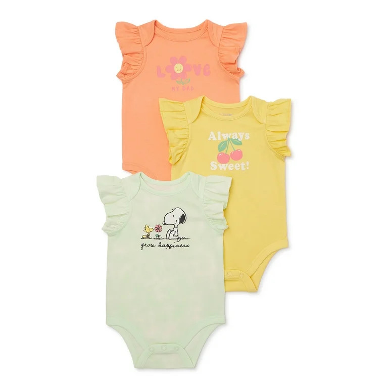 Garanimals Baby Girl Short Sleeve Bodysuit Multipack, 3-Pack, Sizes 0-24 Months | Walmart (US)
