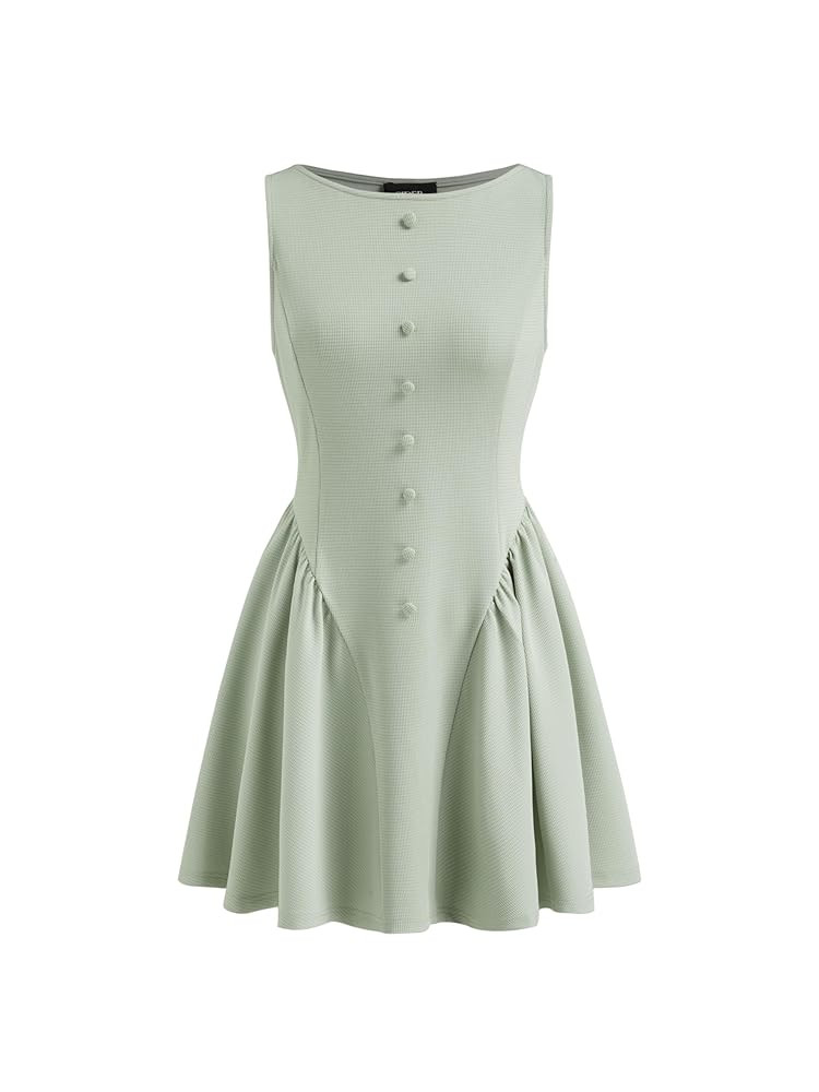 CIDER Womens Sleeveless Casual Boat Neck Party Dress Button Front A Line Dresses | Amazon (US)