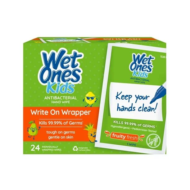 Wet Ones Kids Writable Wrapper Antibacterial Hand Wipe Singles, 24 Ct, Fruity Fresh Scent, Tough ... | Walmart (US)