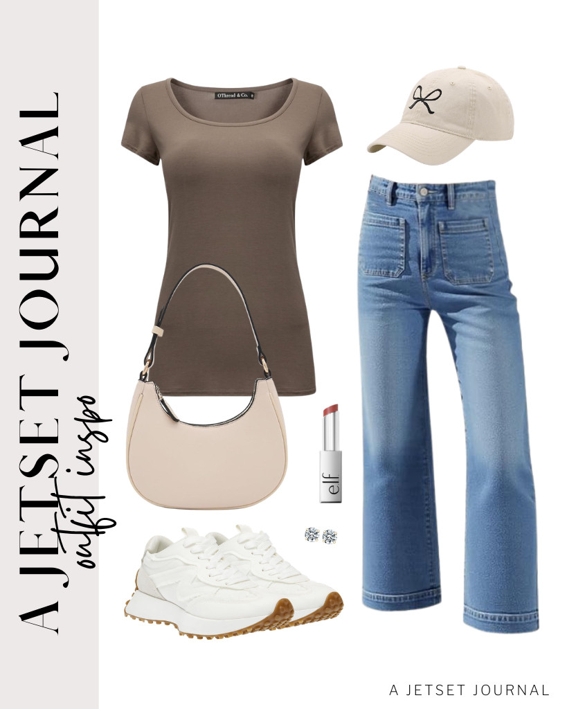 For a short-sleeve coffee shirt from OThread & Co. and Tankaneo wide-leg jeans combo, you can wear this baseball cap with bow details and Steve Madden’s Campo sneakers. BETTY&SARAH gold stud earrings are perfect for this look.

#LTKSeasonal #LTKSaleAlert #LTKTravel
 

 