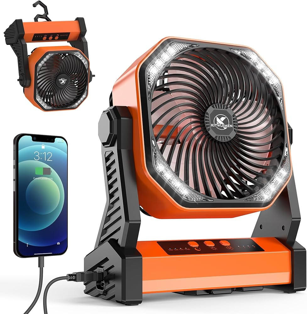 KITWLEMEN 20000mAh Battery Powered Camping Fan - 58H Max Cooling, Rechargeable Battery Operated D... | Amazon (US)