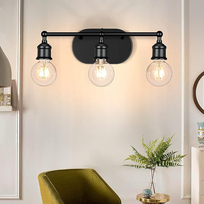 3-Light Vanity Light Fixture, Industrial Wall Sconce Lighting Black, Farmhouse Bathroom Vanity Wa... | Amazon (US)