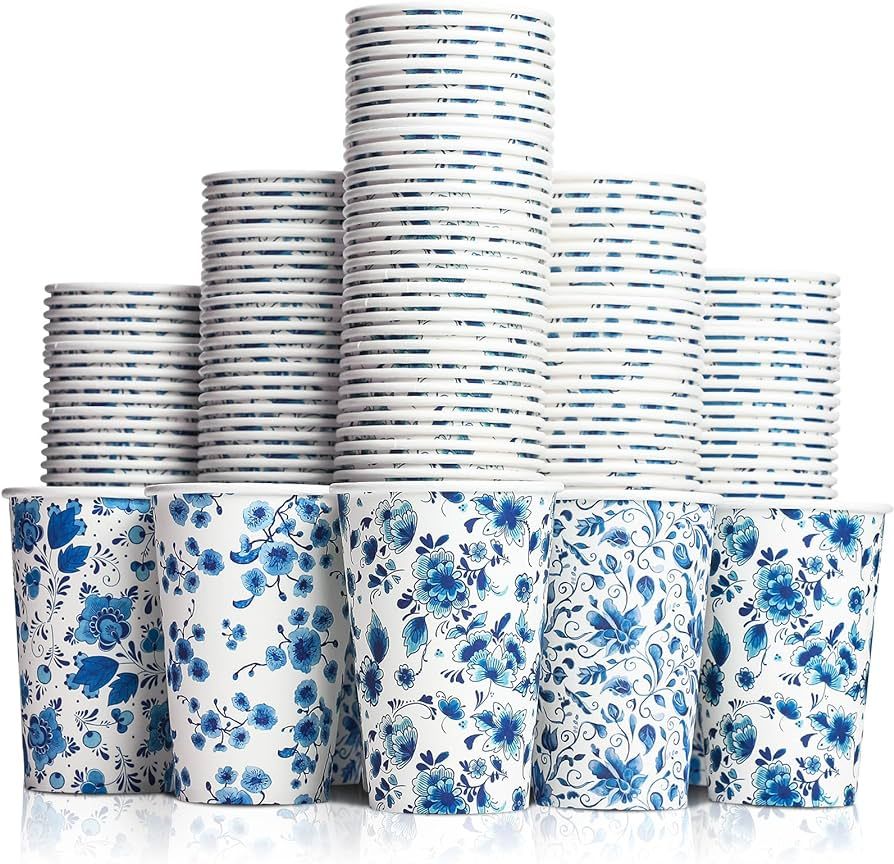 100 Pcs Blue and White Porcelain 12 oz Coffee Cups Chinoiserie Floral Disposable Paper Cups for H... | Amazon (US)