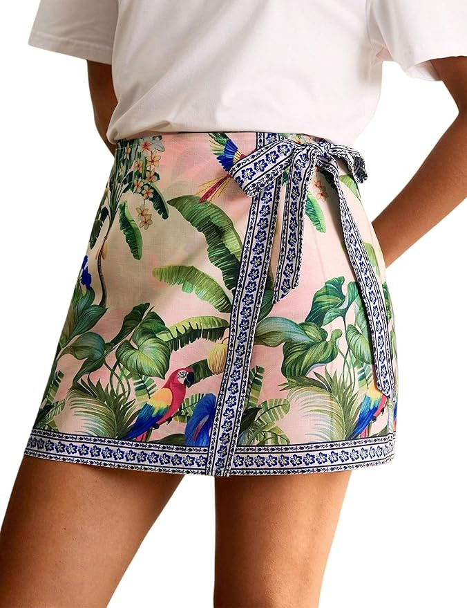 Women’s Summer Boho Skirts Floral Print Tie Knot Wrap Skirt Cute Tropical Ocean Graphic Mini Sh... | Amazon (US)