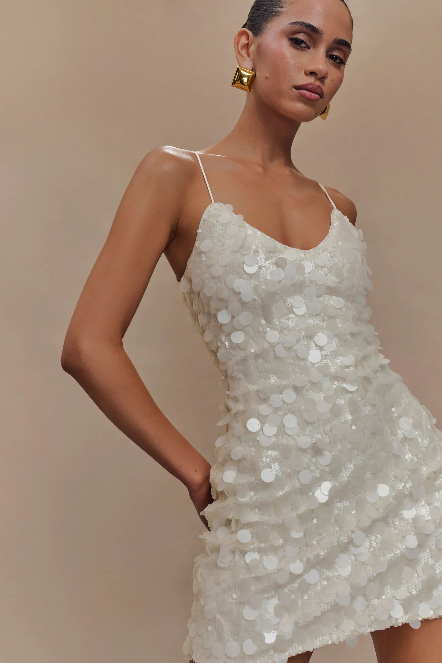 Romilly Sequin Mini Dress - Ivory | Meshki UK