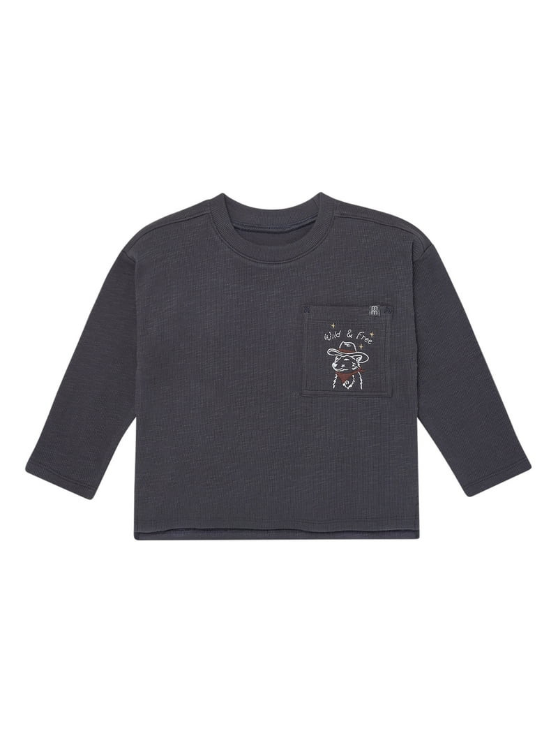 Modern Moments by Gerber Toddler Boy Organic Drop Shoulder Tee With Oversized Pocket, Sizes 12 Mo... | Walmart (US)