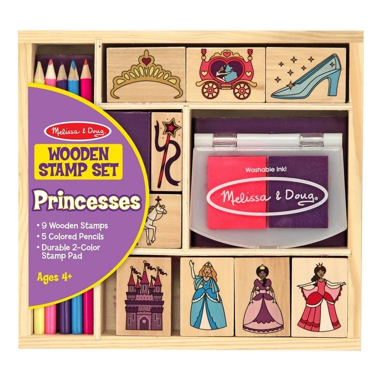 Melissa & Doug Wooden Princess Stamp Set: 9 Stamps, 5 Colored Pencils, and 2-Color Stamp Pad | Walmart (US)