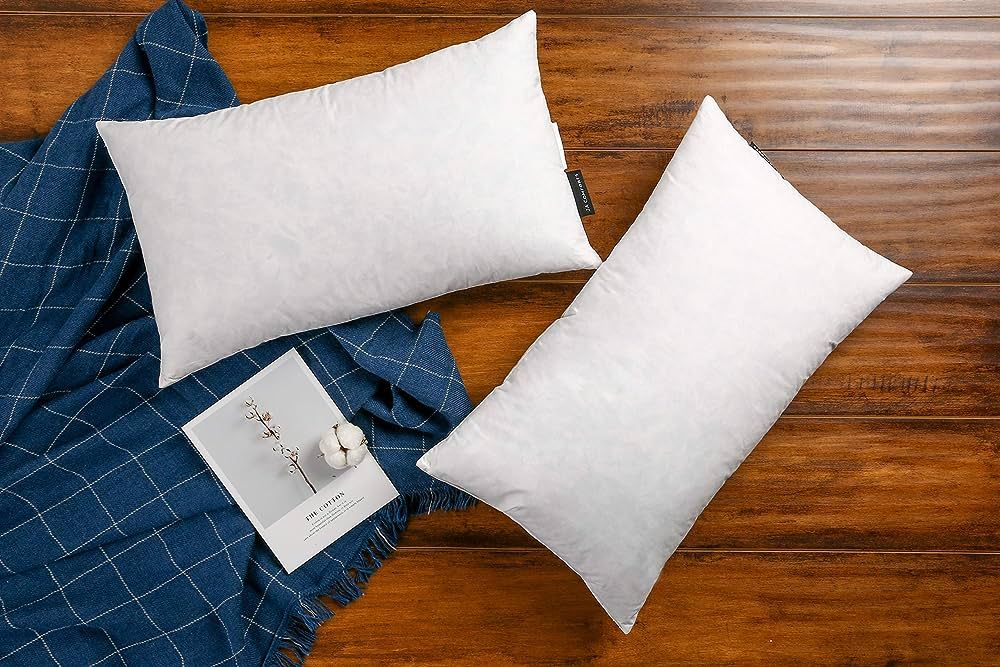 JA COMFORTS 12×20 Premium Goose Down Feather Throw Pillow Inserts(Set of 2)-5% Down Filling,High Filling Weight,250 TC Cotton Cover, Square, White | Amazon (US)