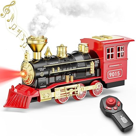 Hot Bee Remote Control Train Locomotive, Train Steam Engine Toy w/Smoke, Lights & Sounds, Christm... | Amazon (US)
