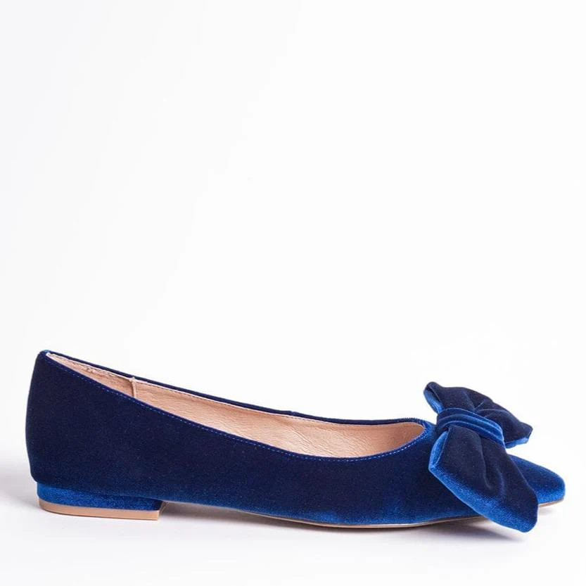 Cecelia New York-Brie bow pointed ballet velvet bow flat Blue | Cecelia New York