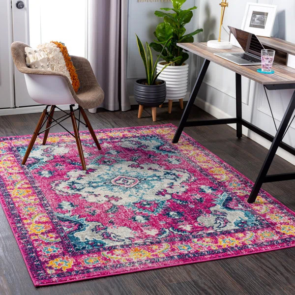 Adelia Machine Woven / Power Loomed Performance Pink Rug | Wayfair North America