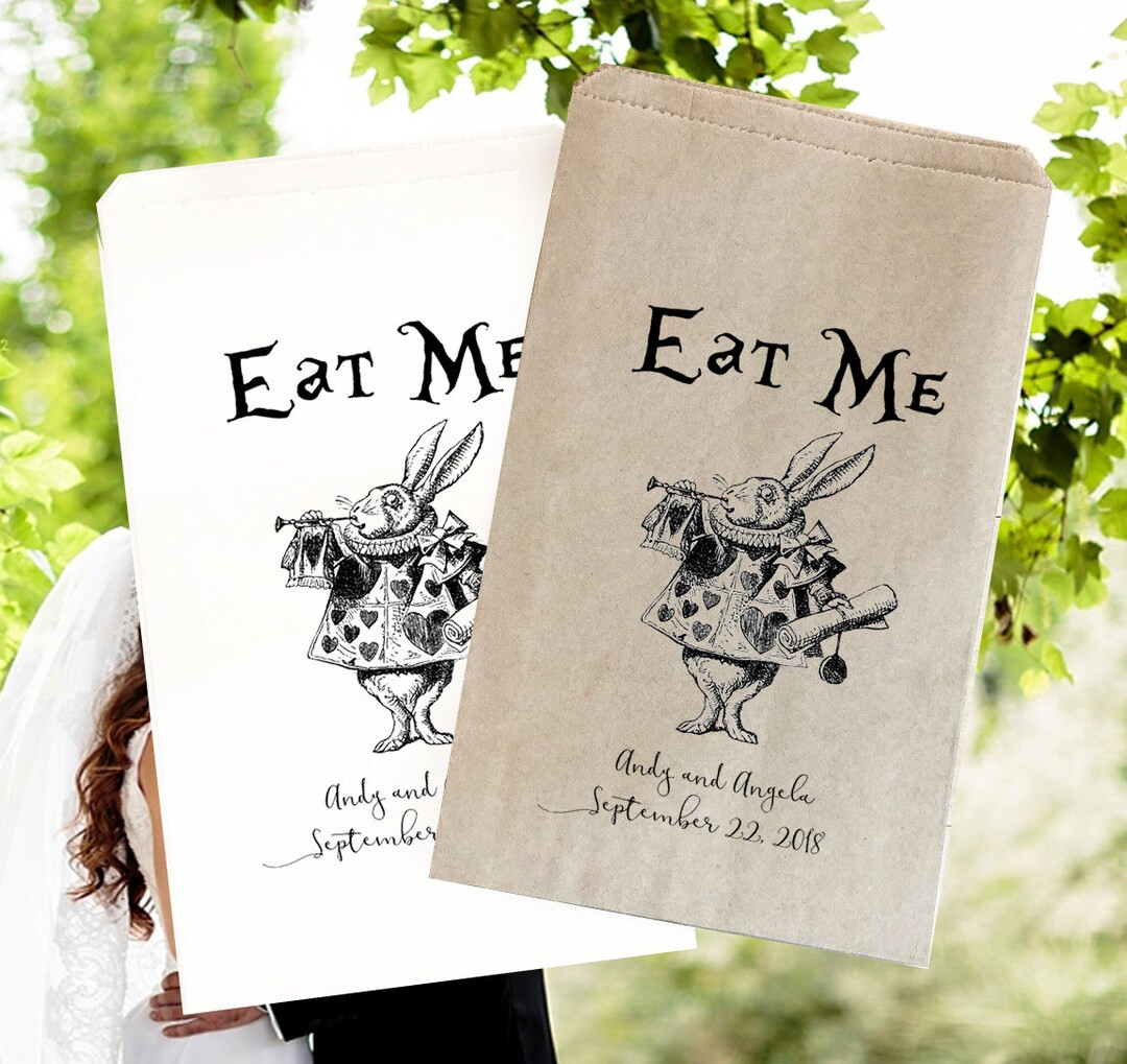 party favor bags wonderland, Eat me treat bag, Wedding candy bag, Kraft favor bags, Alice in Oned... | Etsy (US)