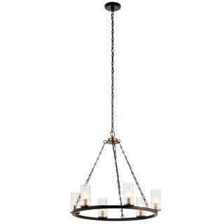 KICHLER Mathias 6-Light Olde Bronze Mid-Century Modern Circular Dining Room Chandelier with Clear... | The Home Depot