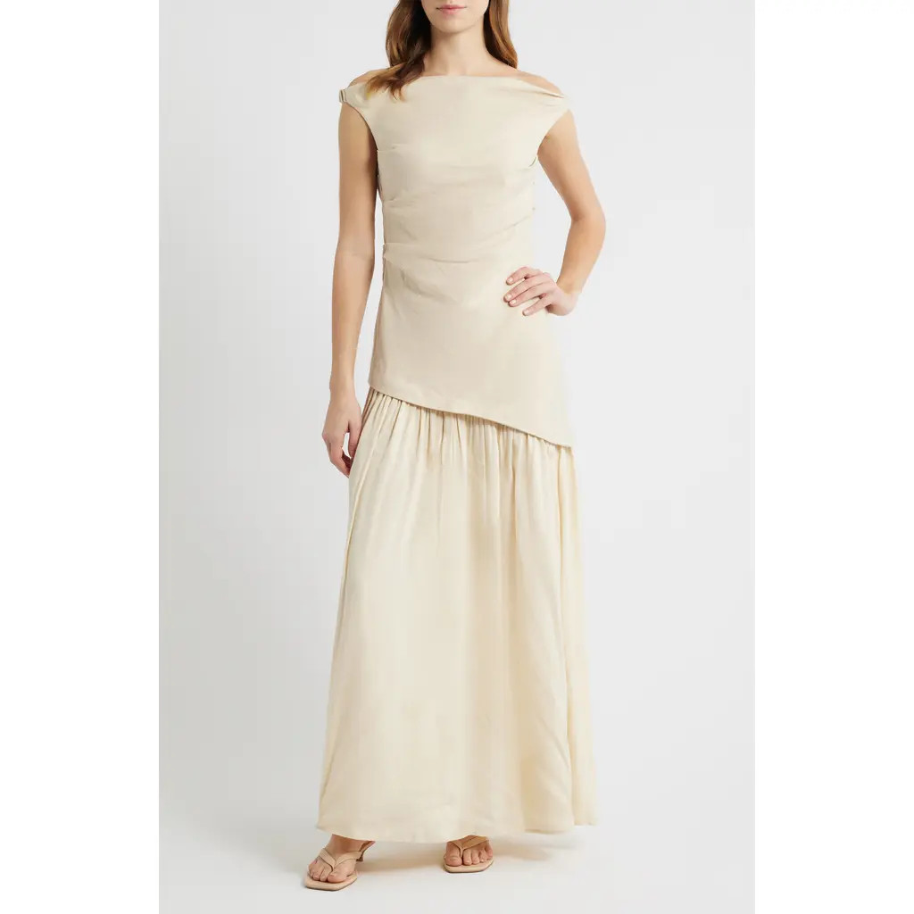 Faithfull the Brand Roma Asymmetric Off the Shoulder Maxi Dress in Panna at Nordstrom, Size X-Small | Nordstrom