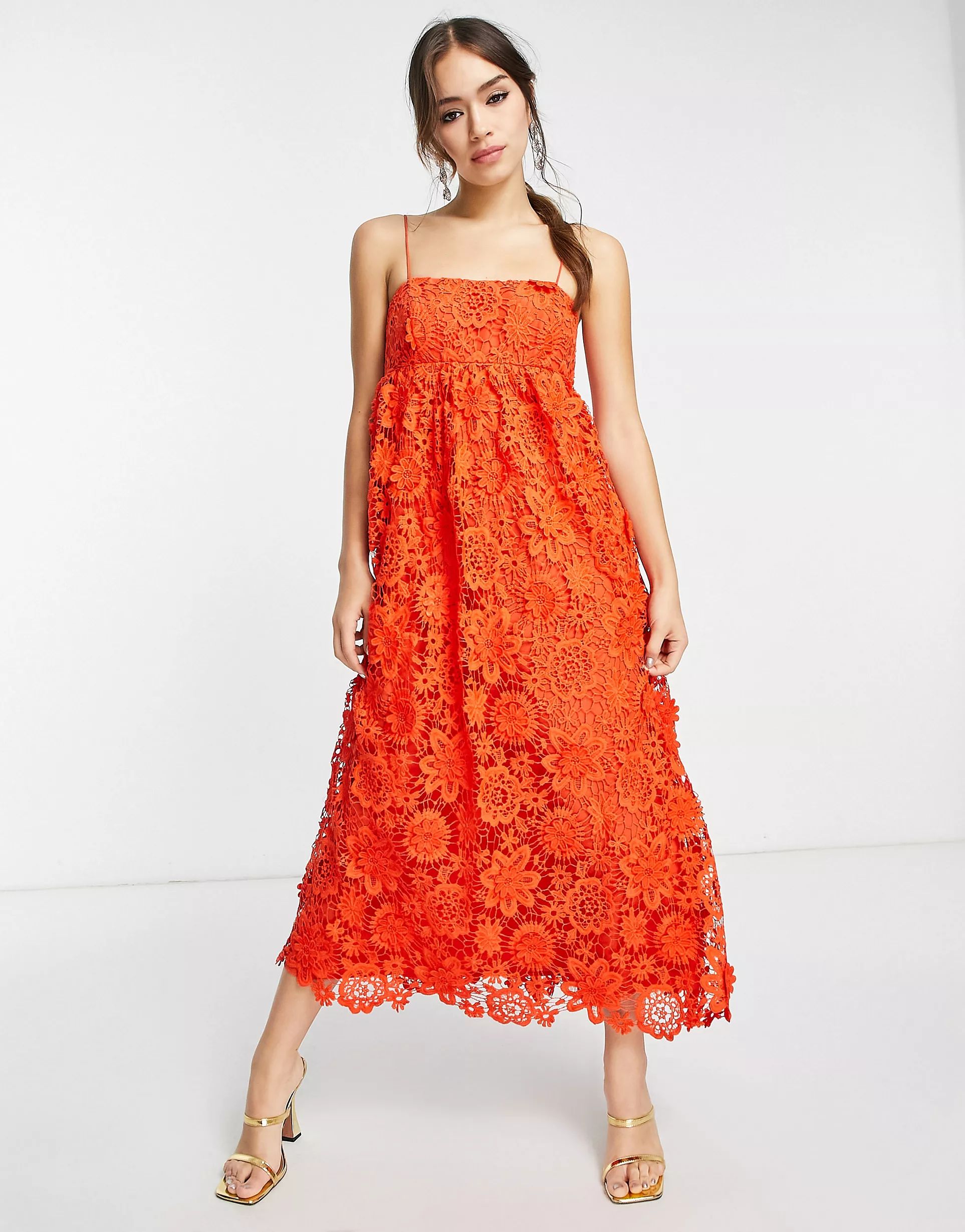 ASOS EDITION 3d floral cami midi dress in red | ASOS (Global)