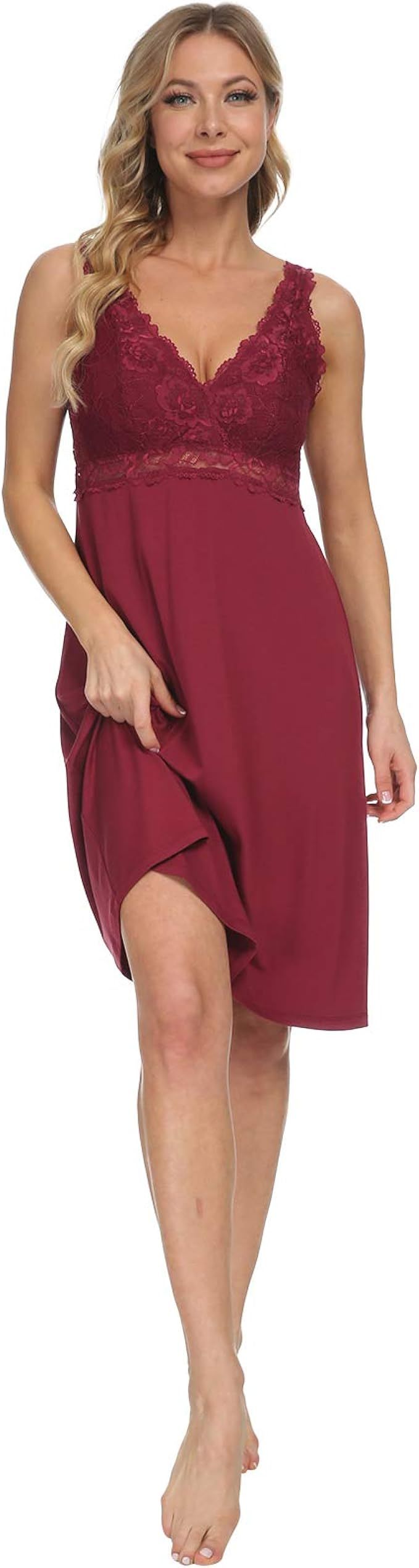 Women's Lace Nightdress Sexy Chemise Nightshirt Ladies' Nightgown V-Neck | Amazon (US)
