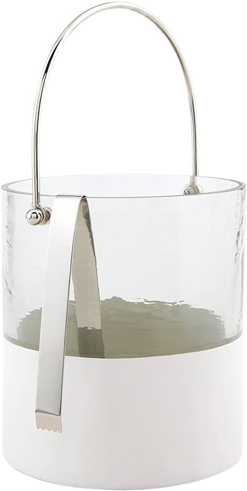 Mud Pie Glass Ice Bucket, Clear/White, Bucket 8" x 7" Dia | Tongs 6.75" | Amazon (US)