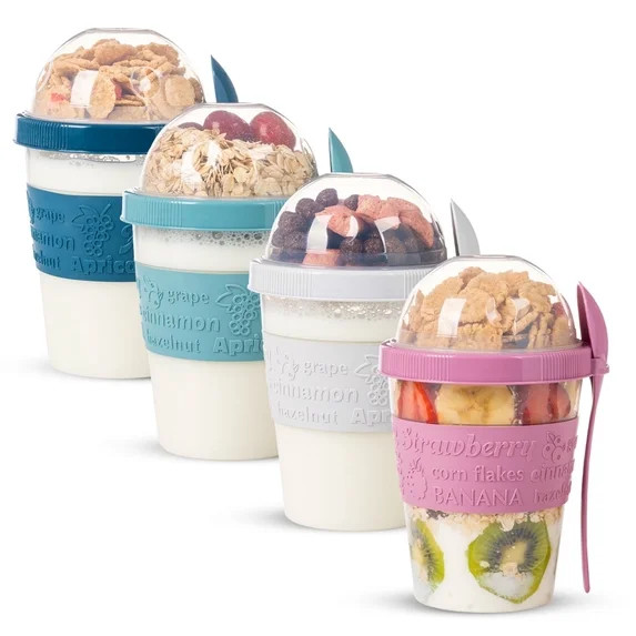 EYNEL 4 Pack On The Go Cereal Yogurt Containers with Lids and Spoon, Reusable Parfait Cups Plasti... | Walmart (US)