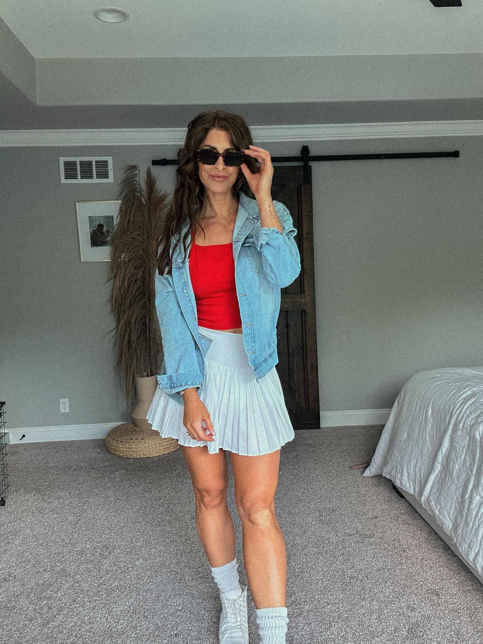 THE perfect outfit for the Fourth of July. Omg you guys, it’s perfect. The red tank is from target. I also have it in blue. Great to workout in. Wearing a large. 

Skirt is a skort and is so so cute!! Wearing a large but I need a medium 

Jean jacket is old from target - linked similar 



#LTKStyleTip #LTKMidsize #LTKFindsUnder50